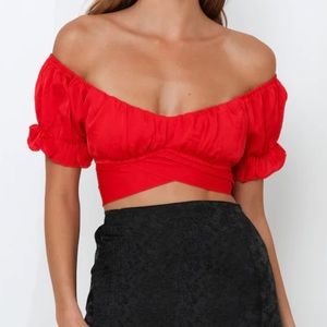 Hello Molly Red Off-Shoulder Crop Top